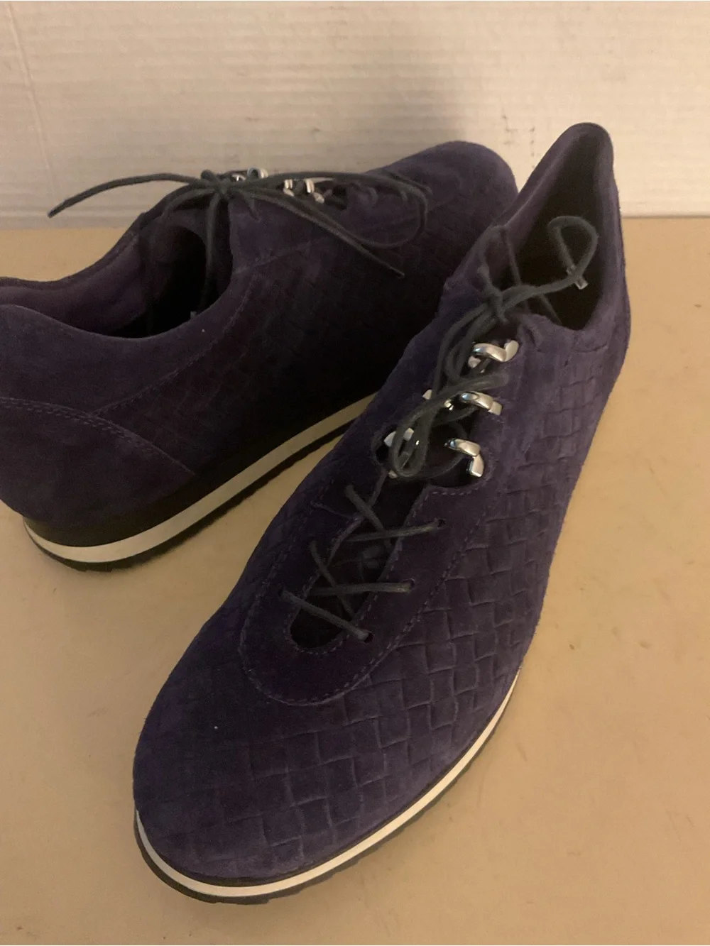 Stuart Weitzman women deep purple suede quilted platform sneakers US 9.5